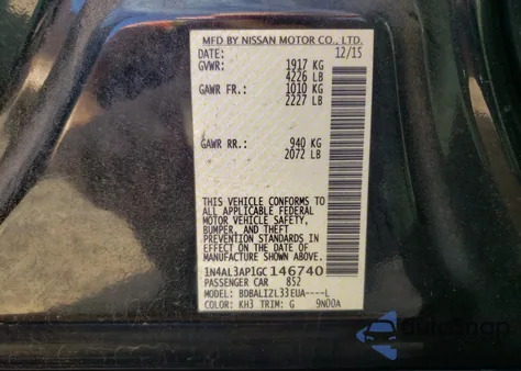 2016 Nissan Altima 2.5 из США, поврежденный, VIN 1N4AL3AP1GC146740